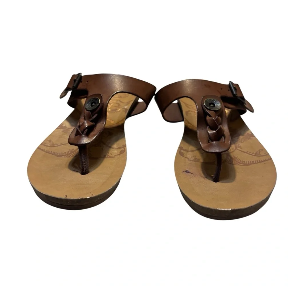 Blowfish Malibu Greco Thong Sandals Size 9 Brown Buckle Detail Braided T-Strap